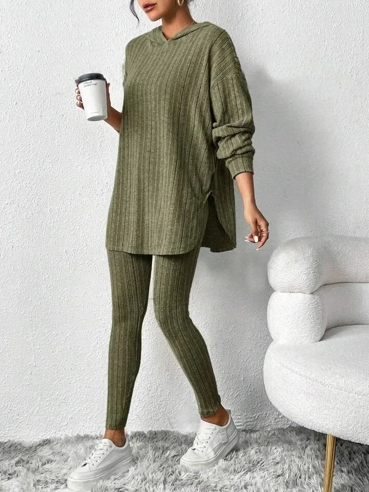 Conjunto de ropa de estar por casa de punto acanalado Kim