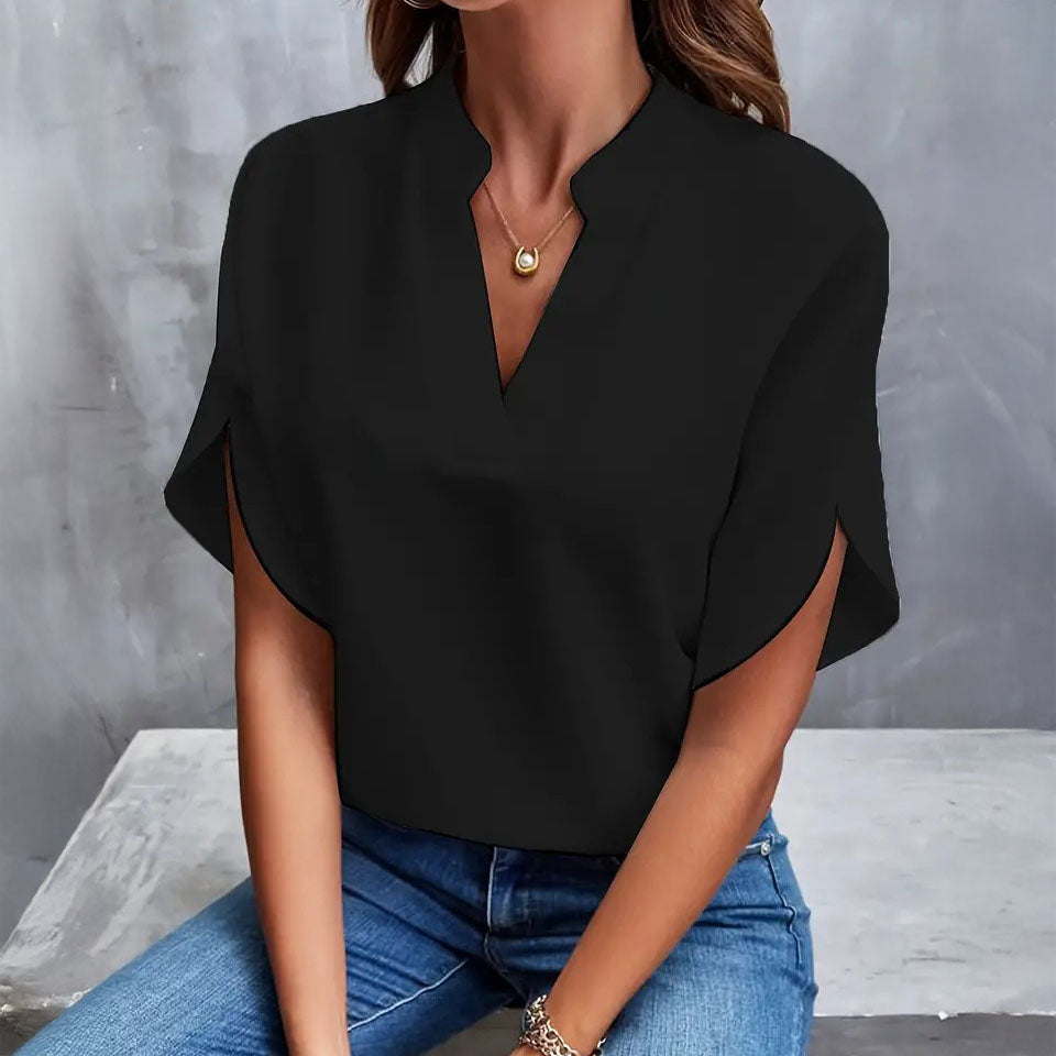 Blusa «Sophia» con cuello en V y corte drapeado