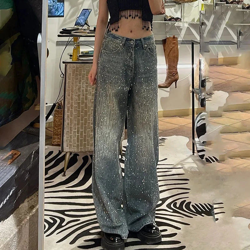 Jeans de denim para mujer con patchwork de estrellas
