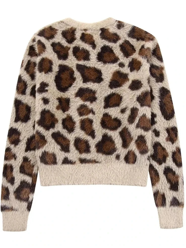 Suéter de pelaje sintético con estampado de leopardo