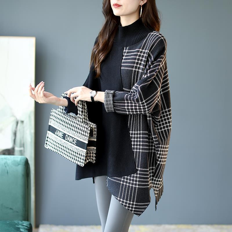 Suéter de punto con cuello alto y diseño patchwork