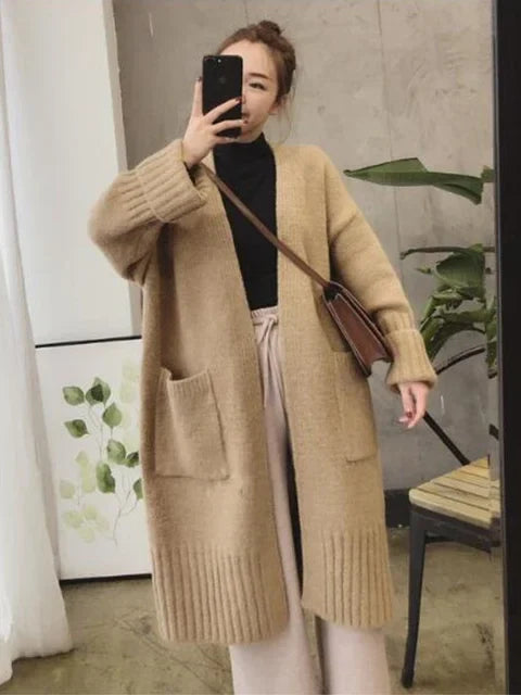 Cardigan largo de punto cómodo para mujer