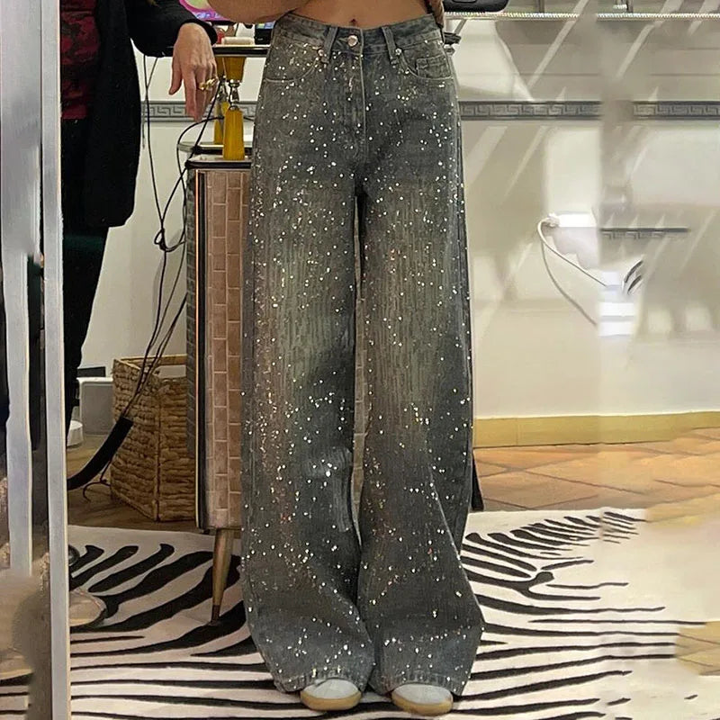 Jeans de denim para mujer con patchwork de estrellas