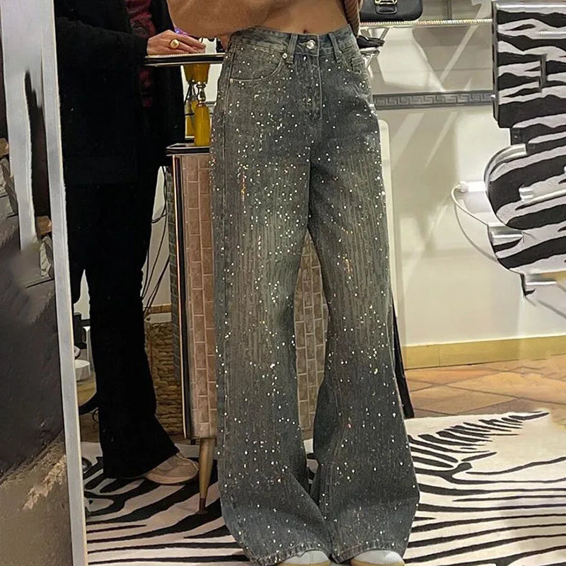 Jeans de denim para mujer con patchwork de estrellas