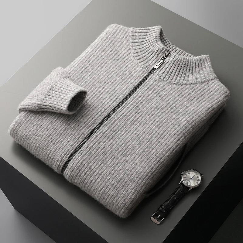 Suéter Shaw de merino con cremallera frontal
