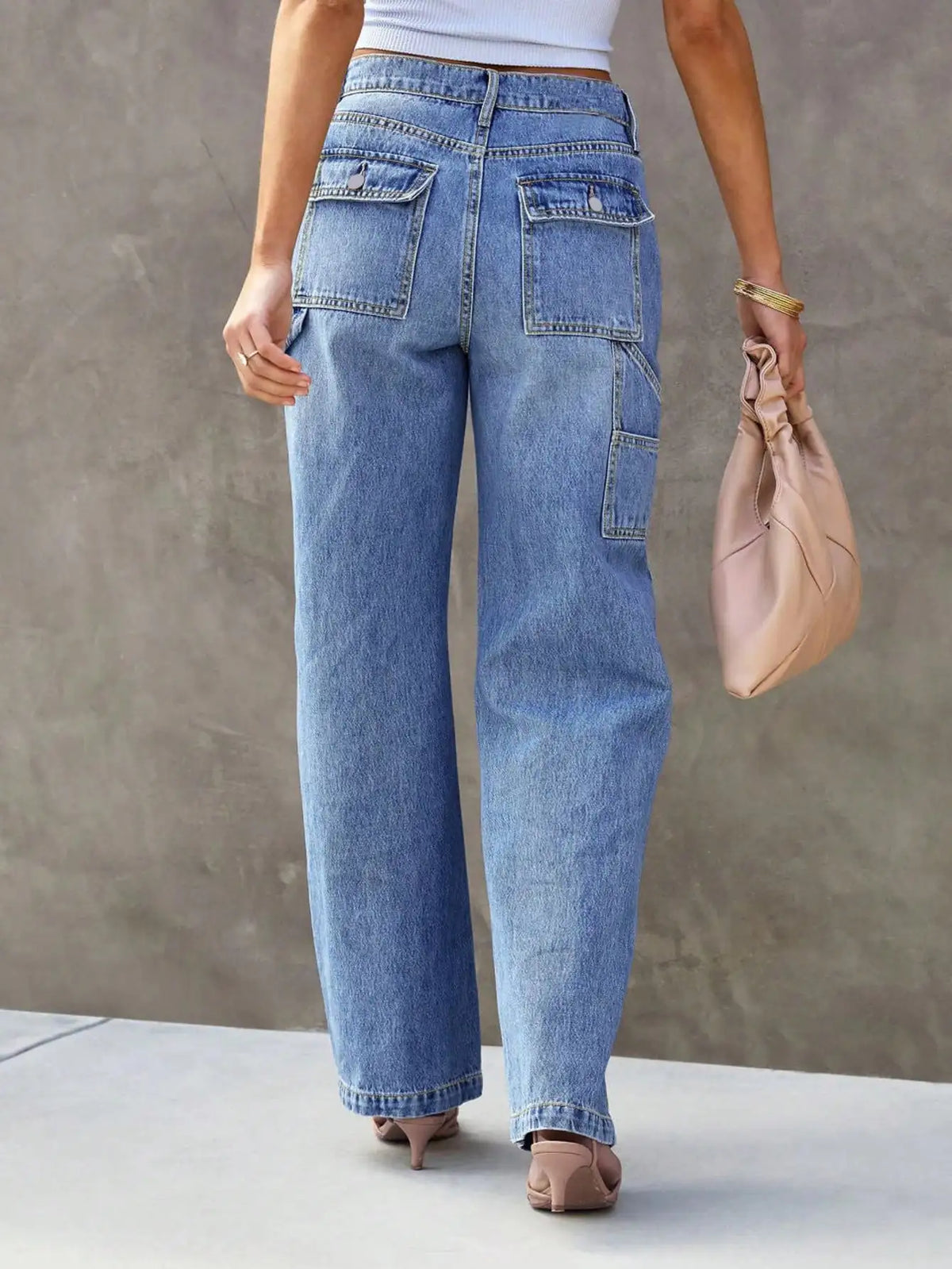 Jeans de denim de pierna ancha recta sin esfuerzo
