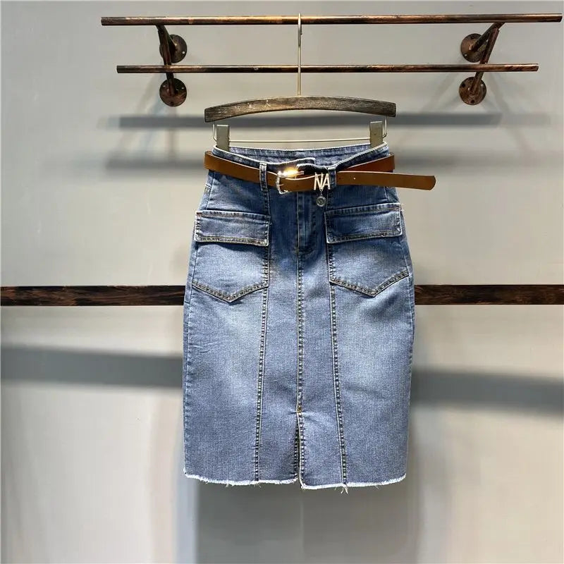 Falda midi de denim en corte A, atemporal y vintage