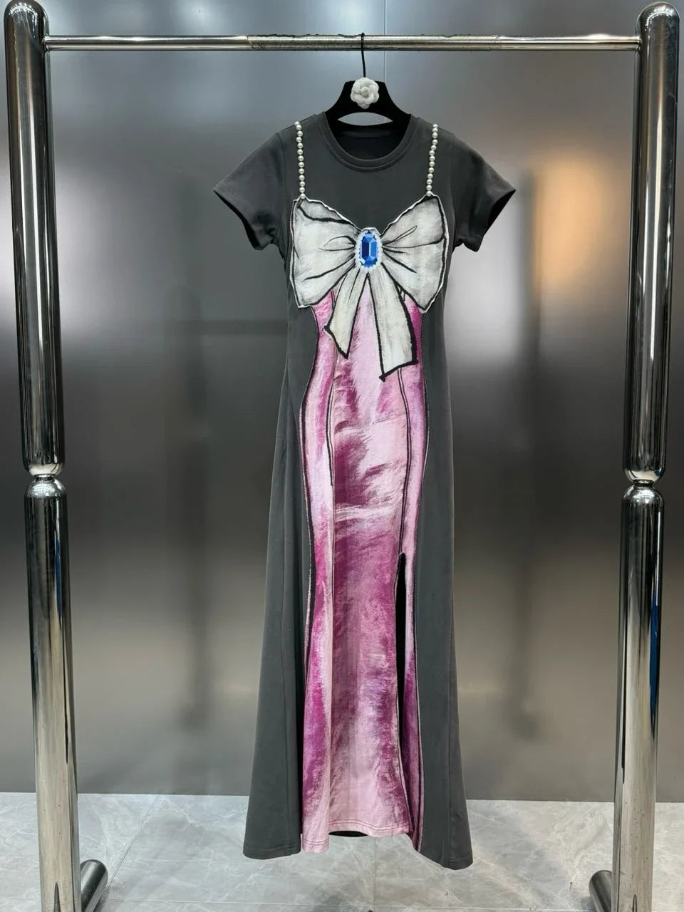 Vestido largo con perlas