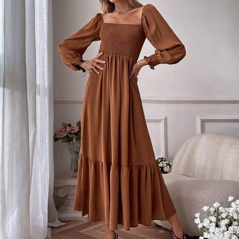 Elegante vestido maxi de mangas acampanadas