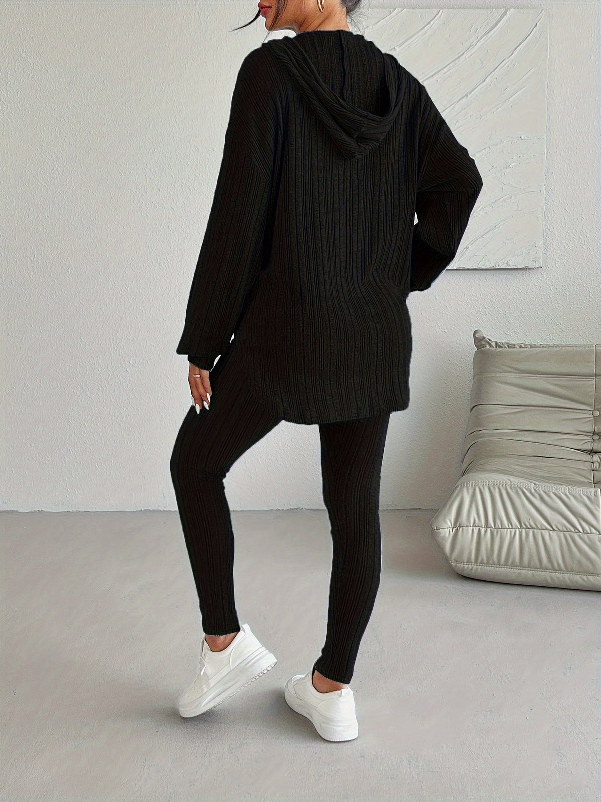 Conjunto de ropa de estar por casa de punto acanalado Kim